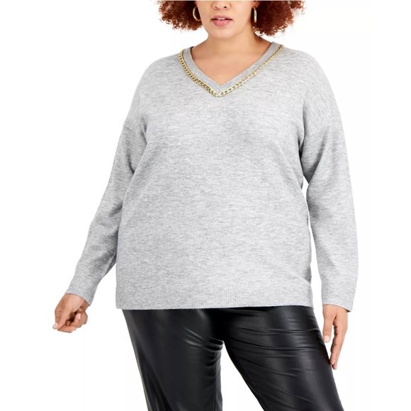 INC International Concepts Women's Lace Cuff Bell Sleeve Sweater White Size Small